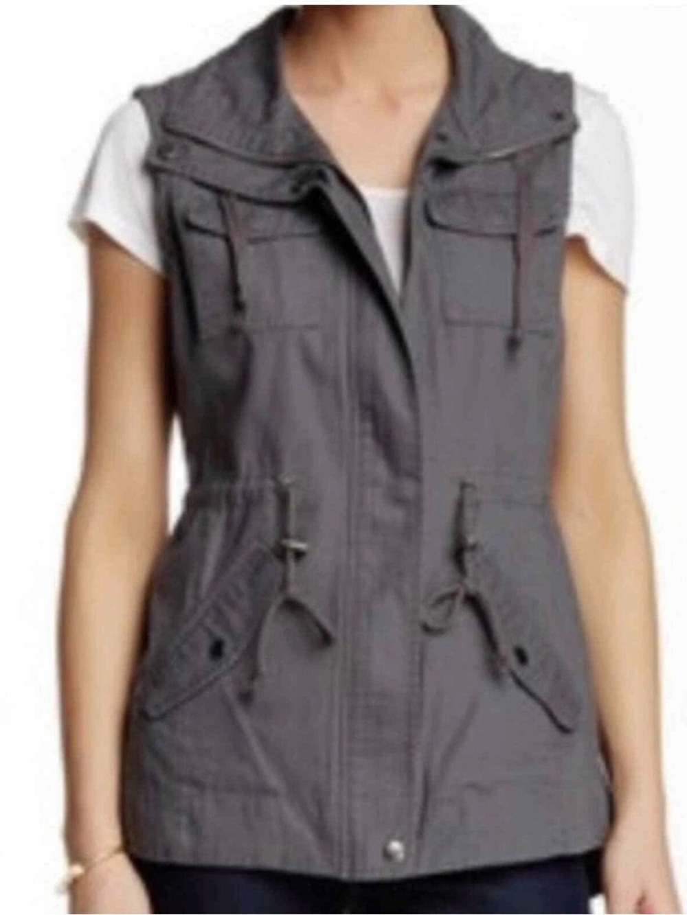 Sebby Gray Sleeveless Drawstring Utility Vest